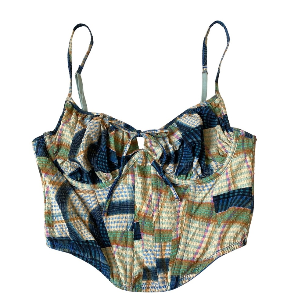 Urban Outfitters Patchwork Bustier Corset Top Women M Green Gingham Coquette